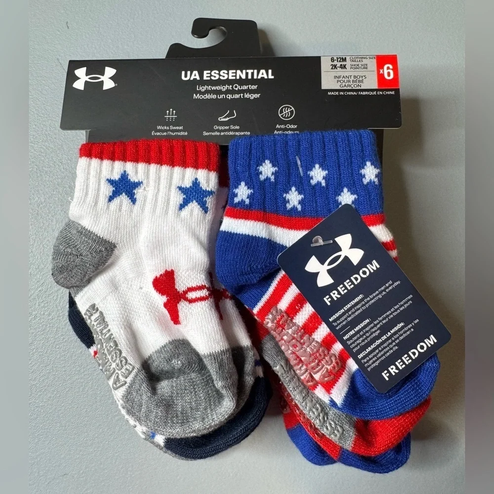 Under Armour essential lightweight quarter socks with grip patriotic 6 pack